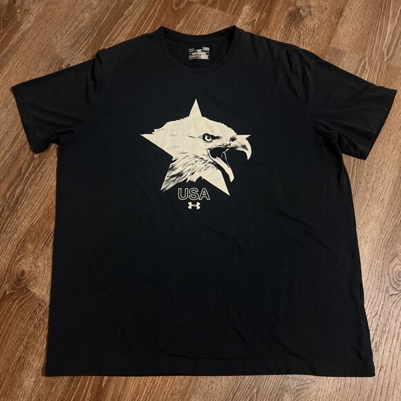 Under Armour Shirt Mens Large Loose Heatgear Black Short Sleeve USA Eagle - Picture 1 of 7